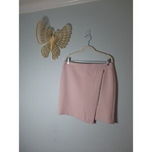 White House Black Market Pink Asymmetrical Zip Mini Skirt Womens 6 Blush Wrap